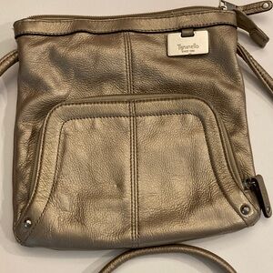 Tignanello Champagne Gold Metallic Pebbled Leather Crossbody Bag